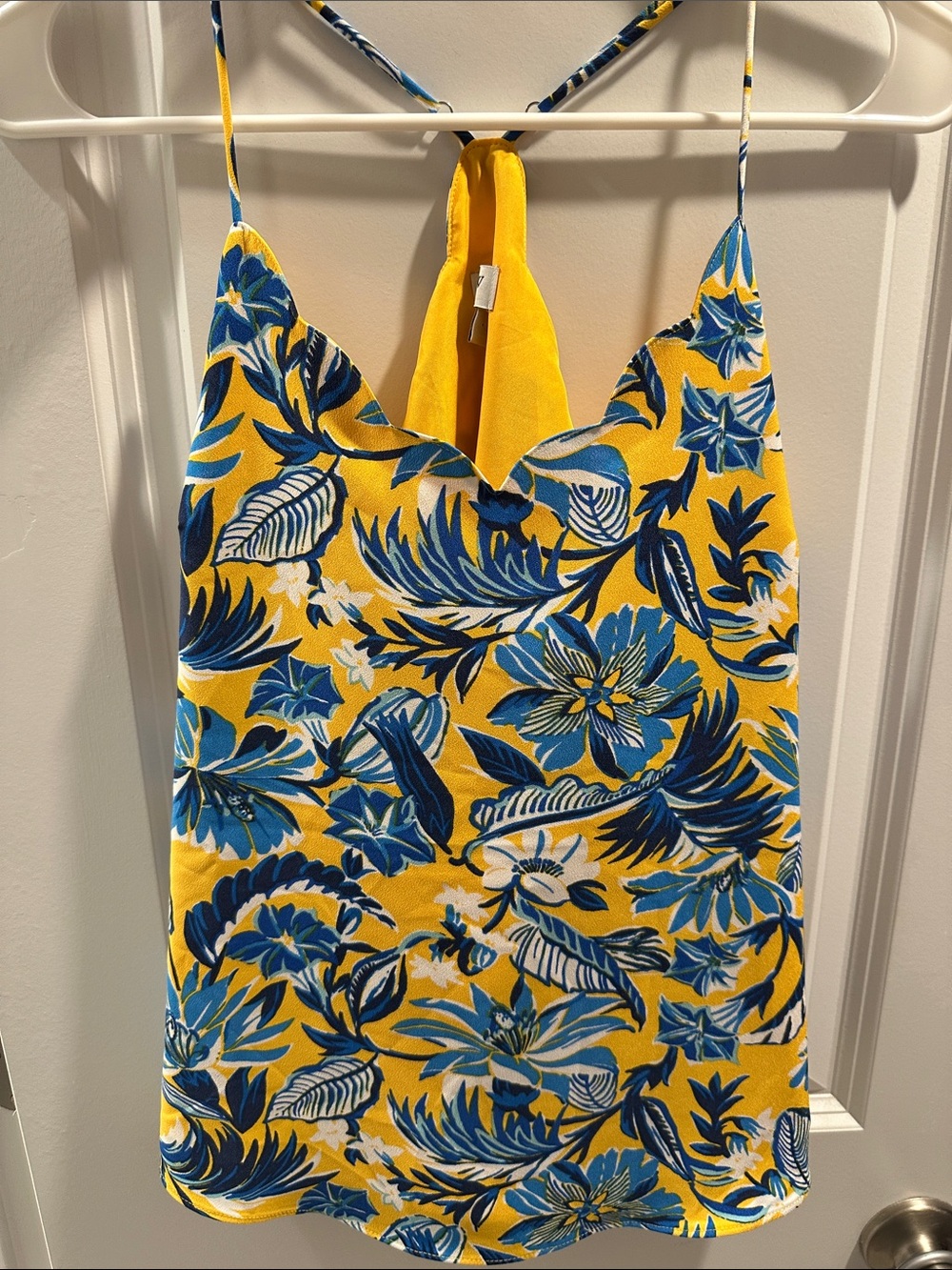 J. Crew Yellow Halter Floral Tank with Blue Print